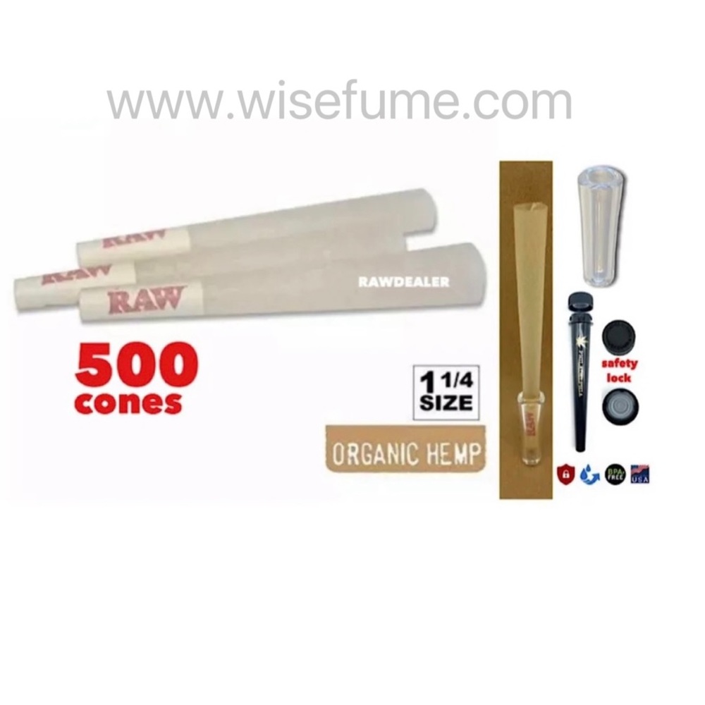 RAW cone organic1 1/4 size cone(500pk) + tube+glass tip